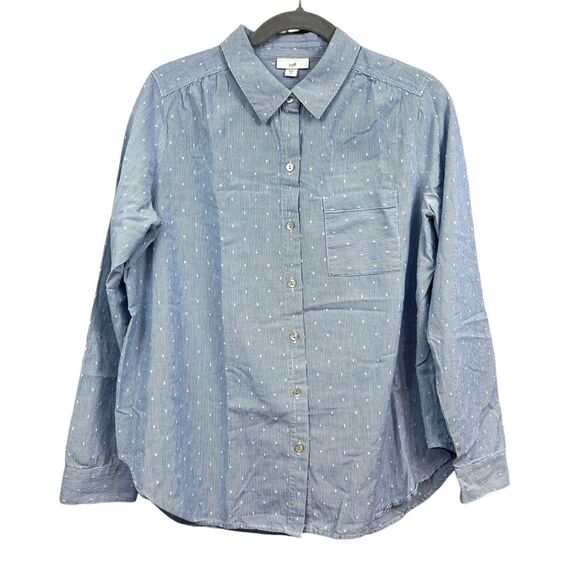 J. Jill Womens Shirt Blouse Stripe Blue White Polka Dot Button Up Long Sleeve‎ S - Picture 1 of 5